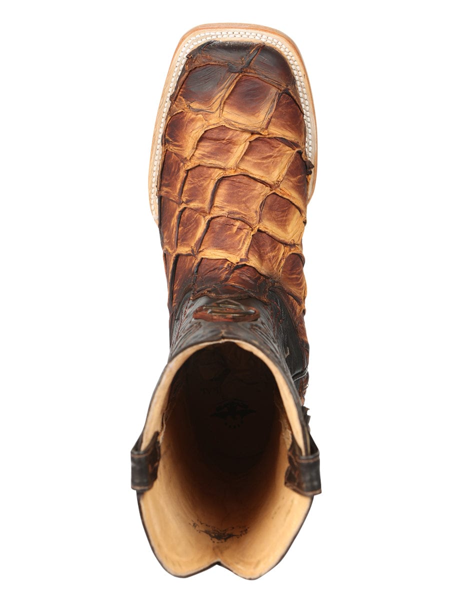 El General Western Wear El General Men's Exotic Monster Fish Rodeo Cowboy Boots - Cognac 45085 top view