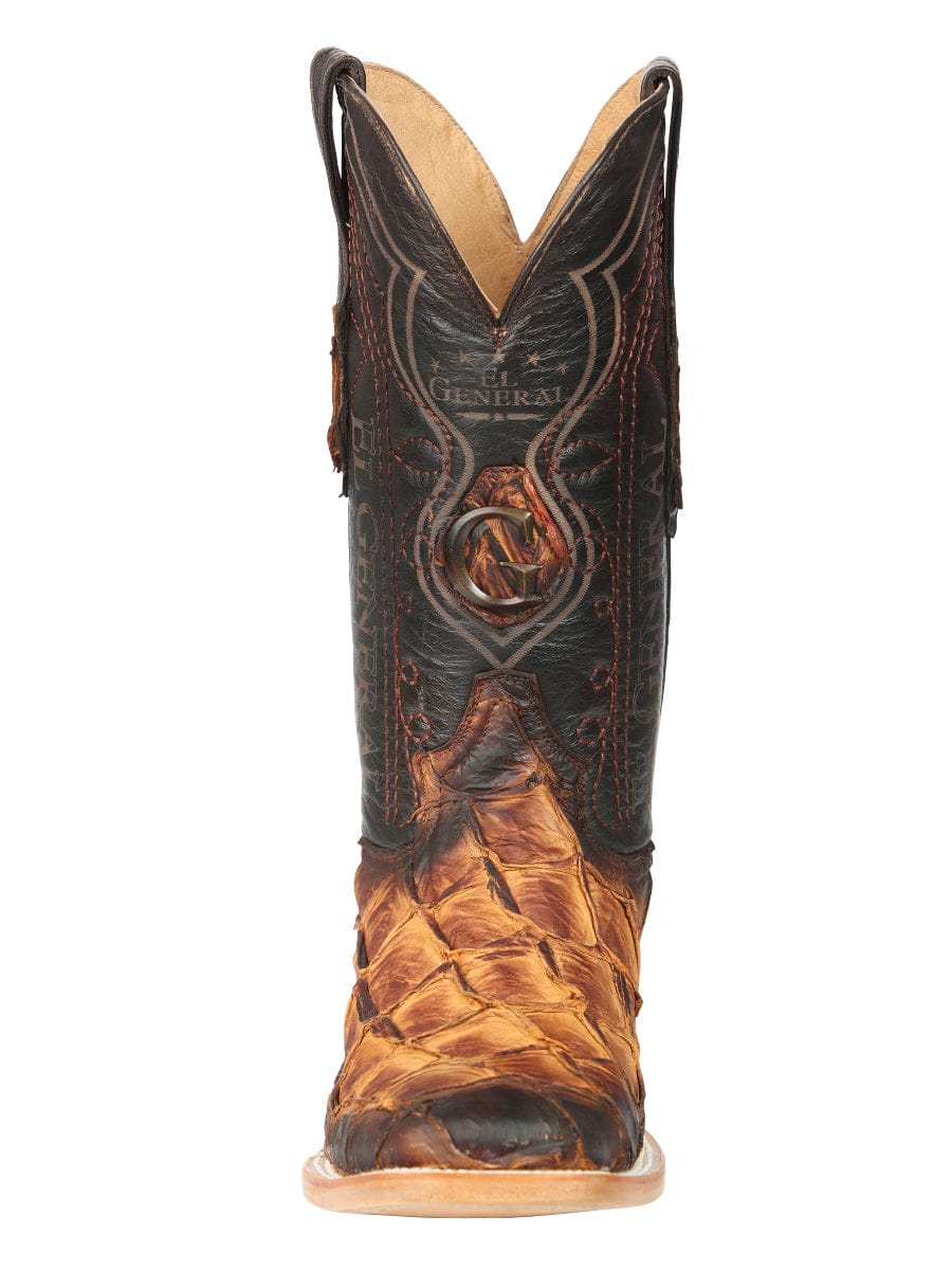 El General Western Wear El General Men's Exotic Monster Fish Rodeo Cowboy Boots - Cognac 45085 front view