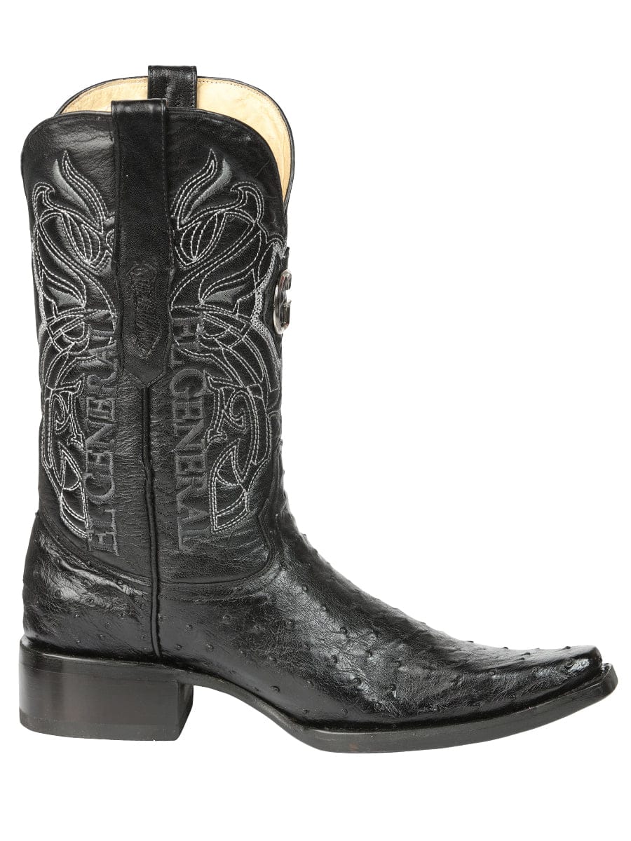 El General Western Wear El General Men's Exotic Ostrich Leather Cowboy Boots - Black 45075 right side view