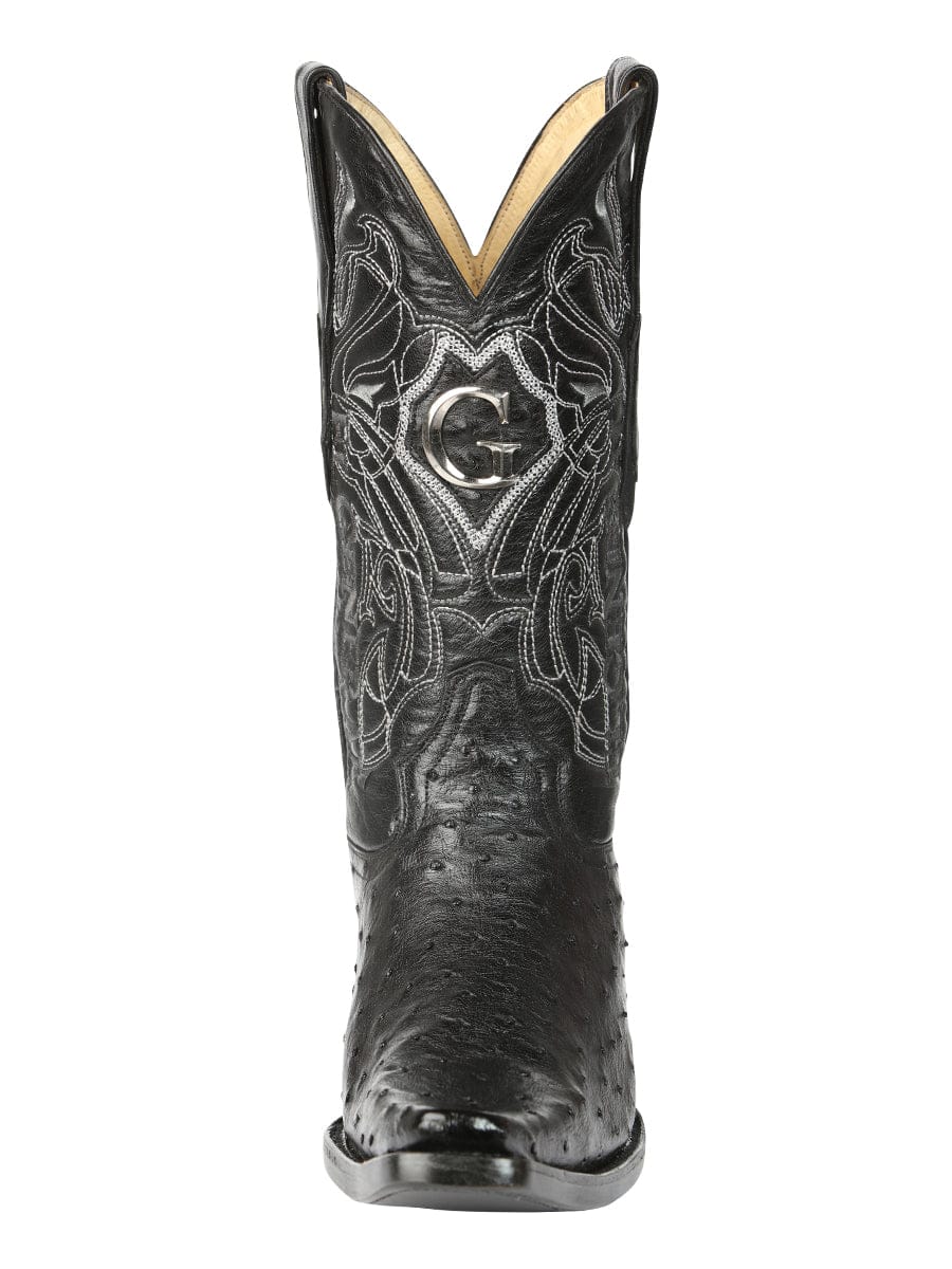 El General Western Wear El General Men's Exotic Ostrich Leather Cowboy Boots - Black 45075 front view