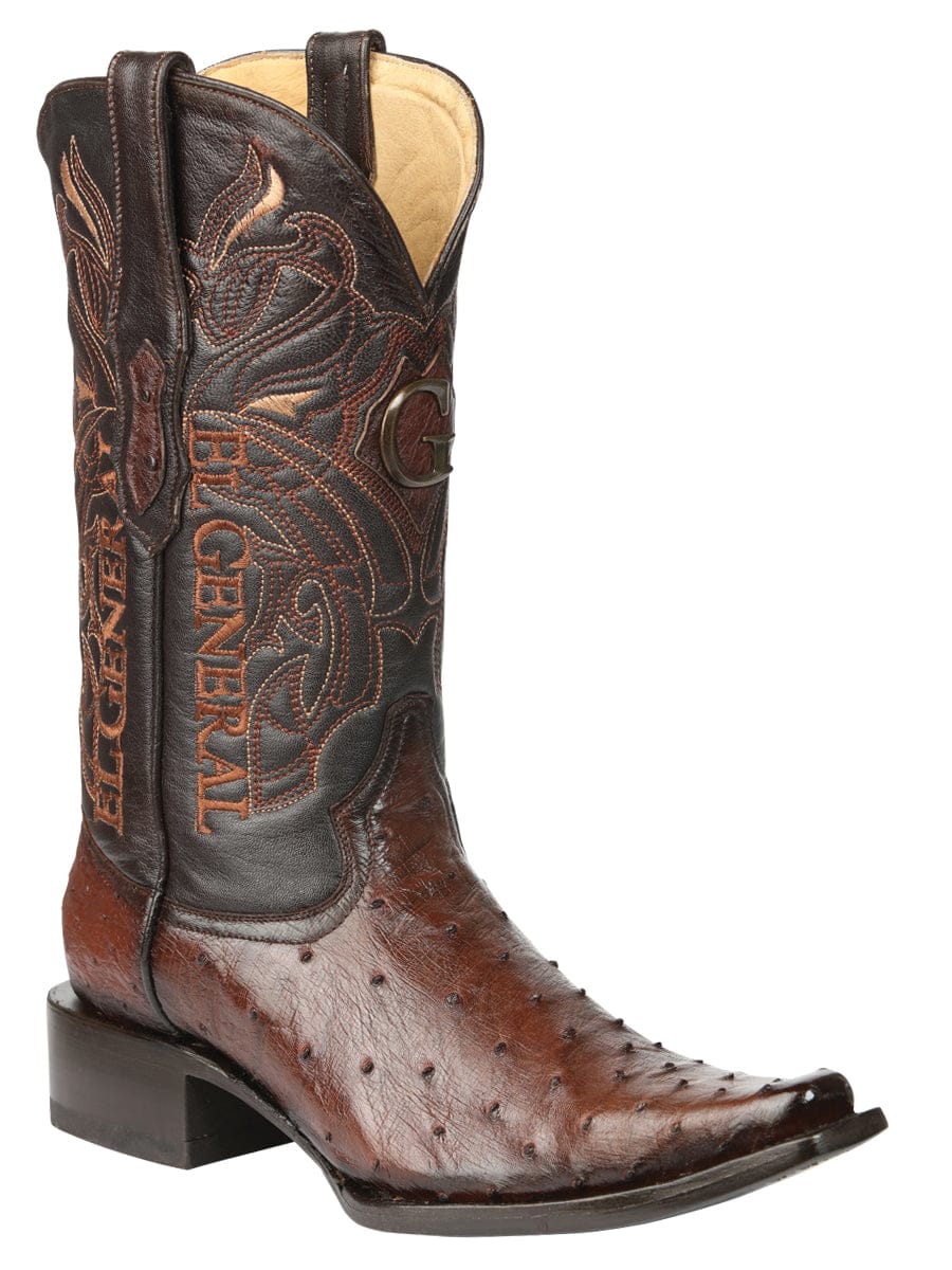El General Western Wear  El General Men's Exotic Ostrich Leather Cowboy Boots - Brown 45076 side view
