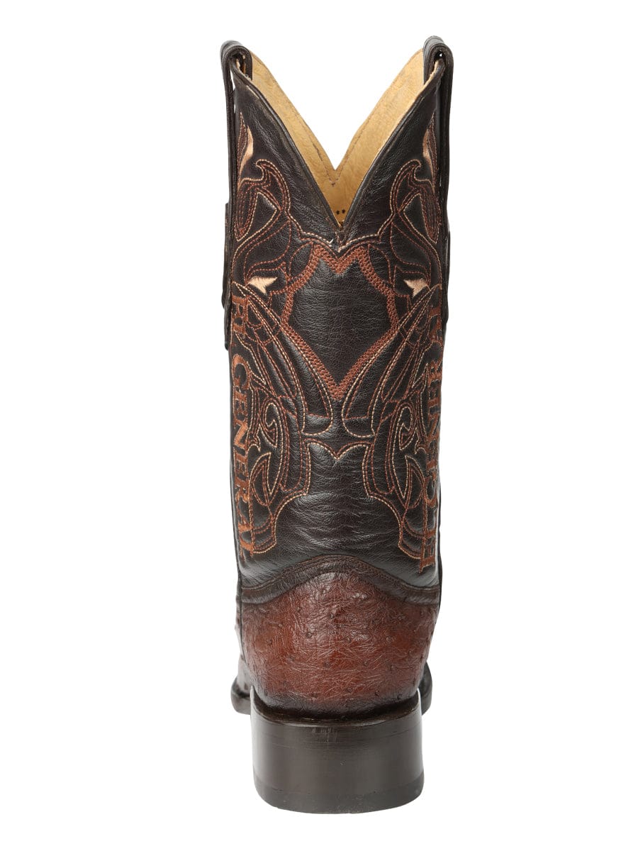 El General Western Wear  El General Men's Exotic Ostrich Leather Cowboy Boots - Brown 45076 back view