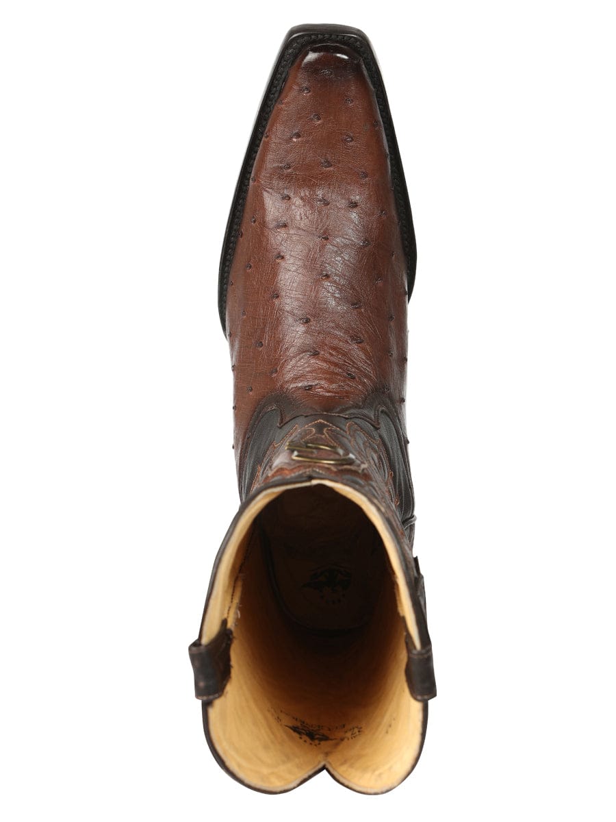El General Western Wear  El General Men's Exotic Ostrich Leather Cowboy Boots - Brown 45076 top view