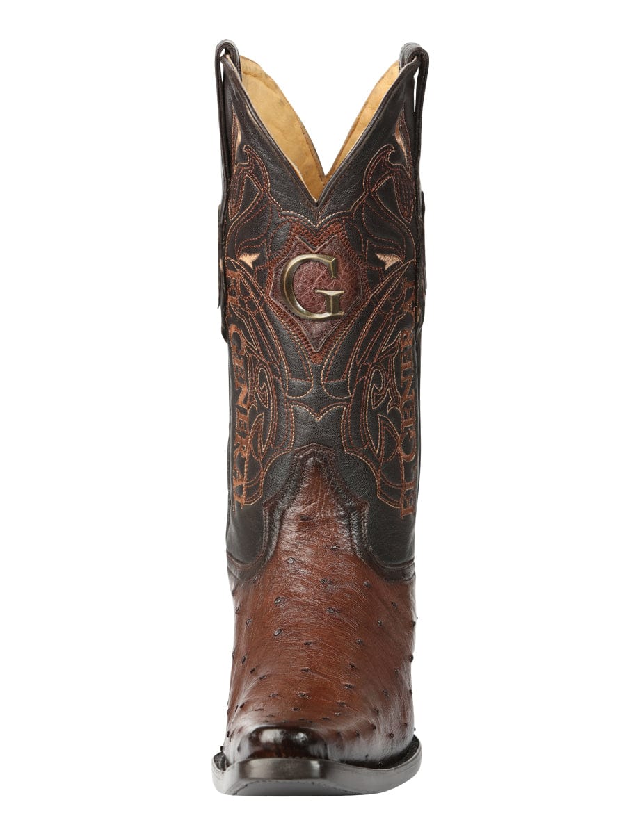 El General Western Wear  El General Men's Exotic Ostrich Leather Cowboy Boots - Brown 45076 front view