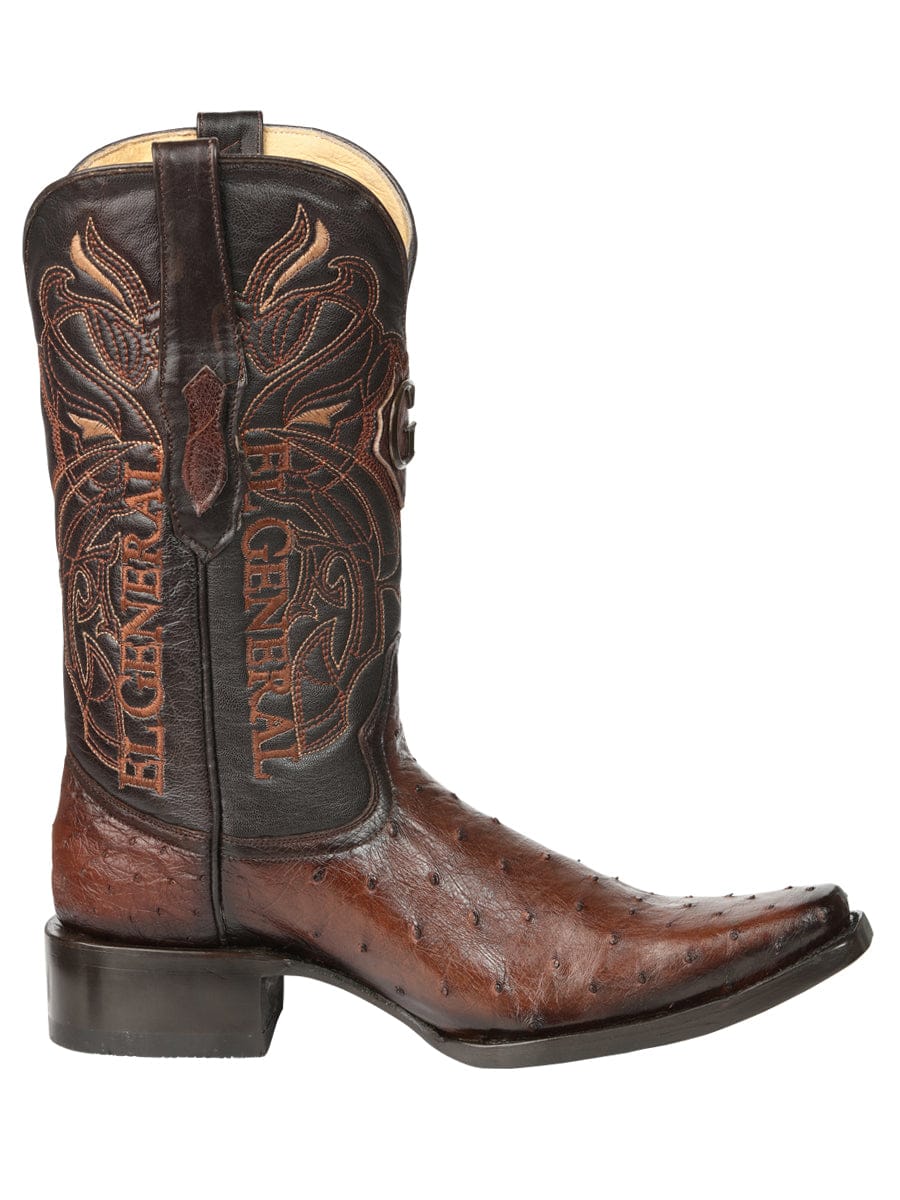 El General Western Wear  El General Men's Exotic Ostrich Leather Cowboy Boots - Brown 45076 right side view