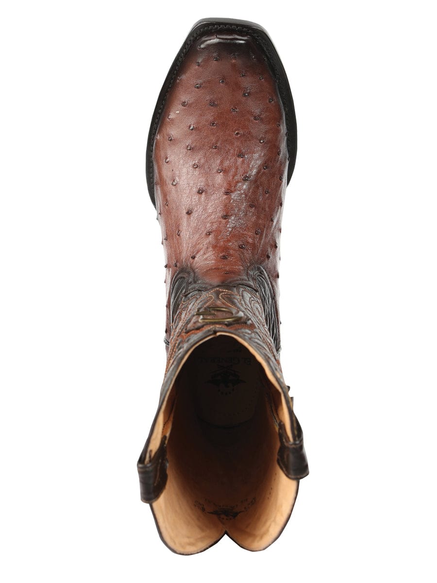 El General Western Wear El General Men's Exotic Ostrich Leather Cowboy Boots - Brown 45516 top view