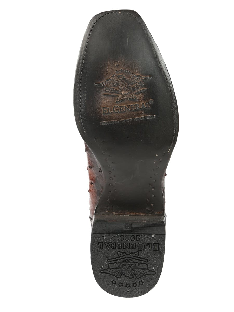 El General Western Wear El General Men's Exotic Ostrich Leather Cowboy Boots - Brown 45516 sole view