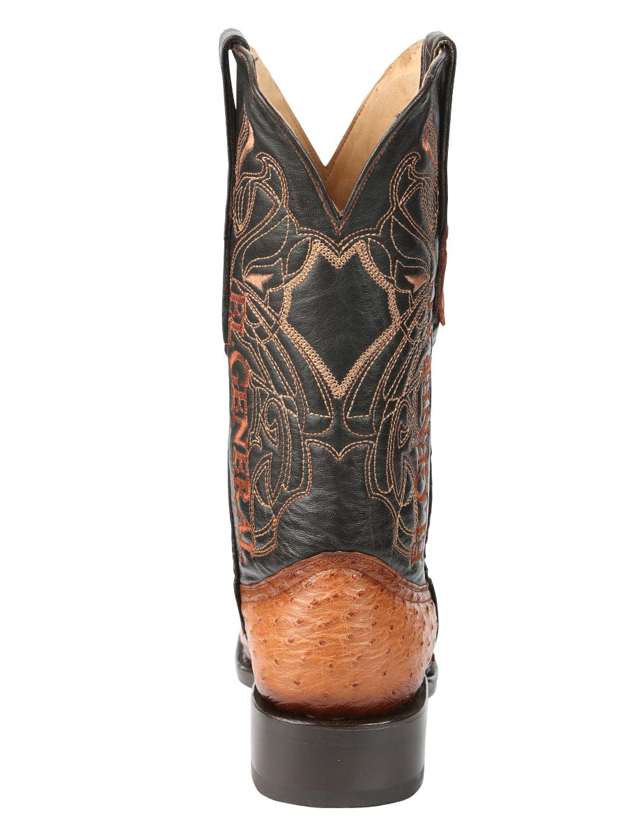 El General Western Wear El General Men's Exotic Ostrich Leather Cowboy Boots - Cognac 45077 back view