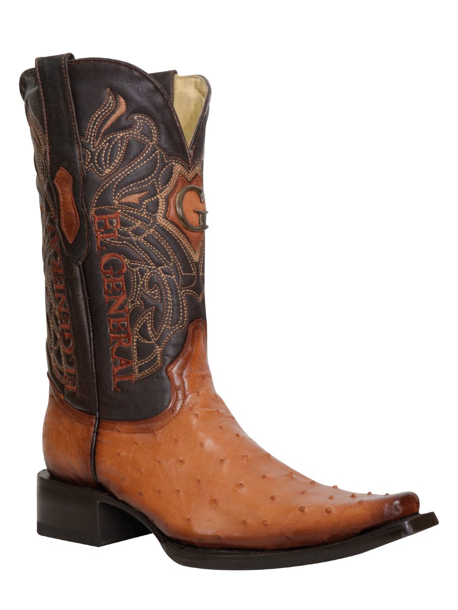 El General Western Wear El General Men's Exotic Ostrich Leather Cowboy Boots - Cognac 45077 side view