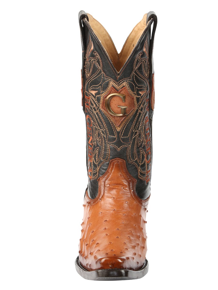 El General Western Wear El General Men's Exotic Ostrich Leather Cowboy Boots - Cognac 45077 front view