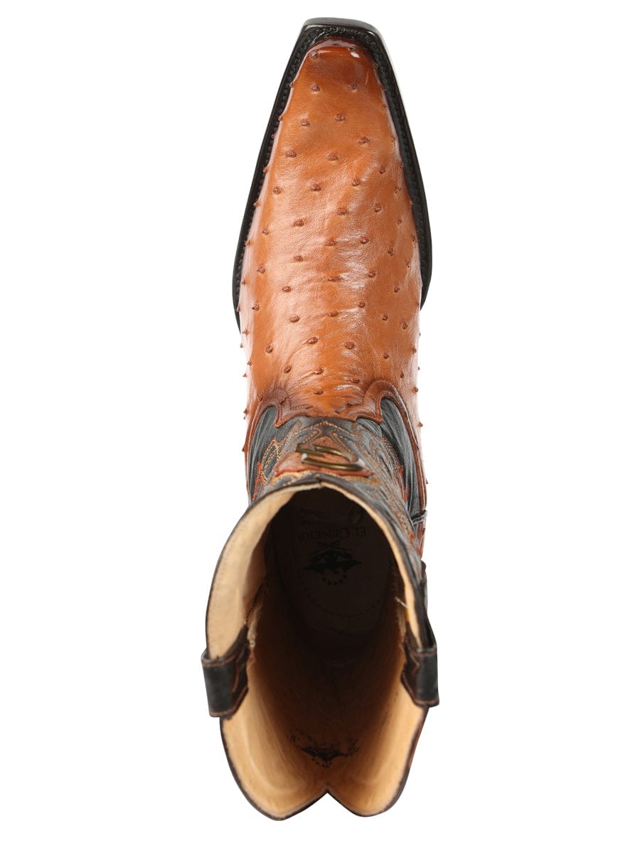 El General Western Wear El General Men's Exotic Ostrich Leather Cowboy Boots - Cognac 45077 top view