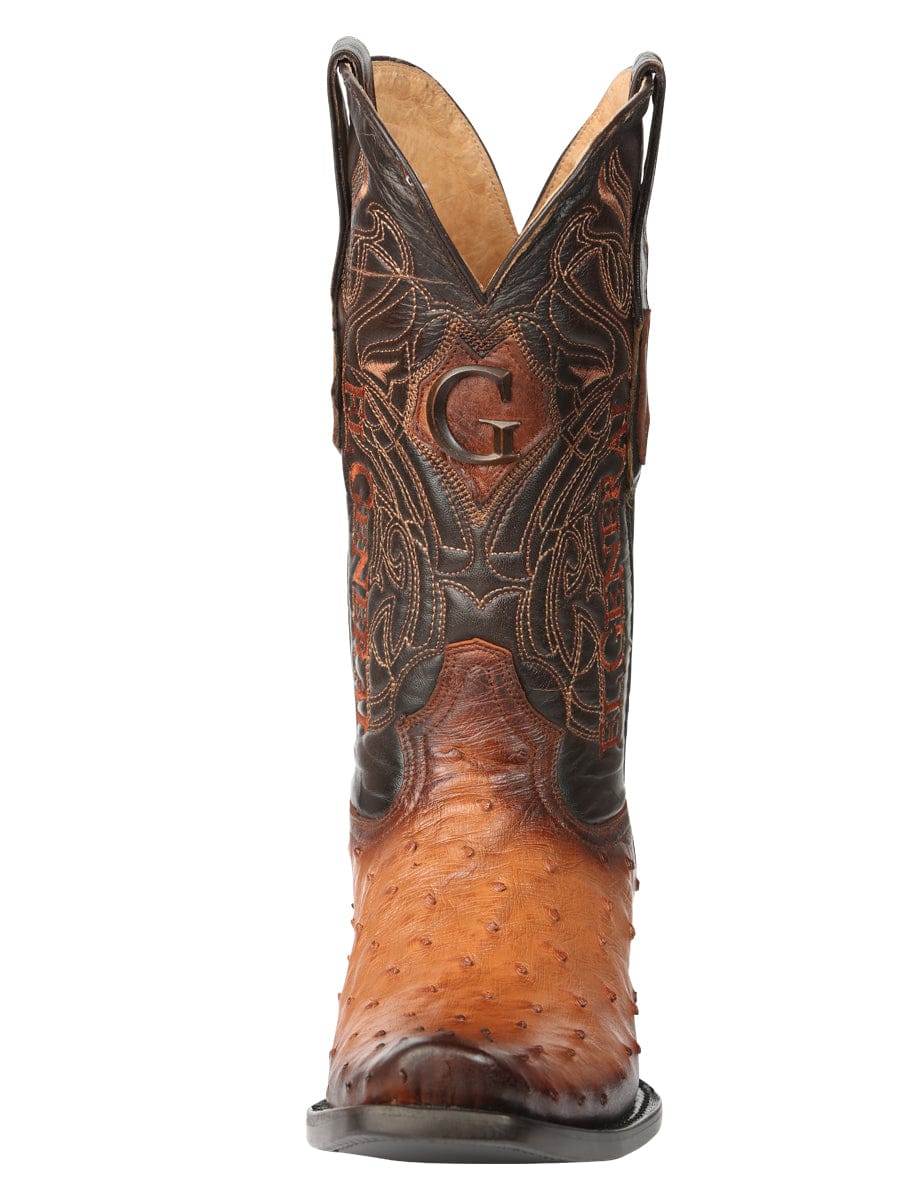 El General Western Wear El General Men's Exotic Ostrich Leather Cowboy Boots - Cognac 45517 front view