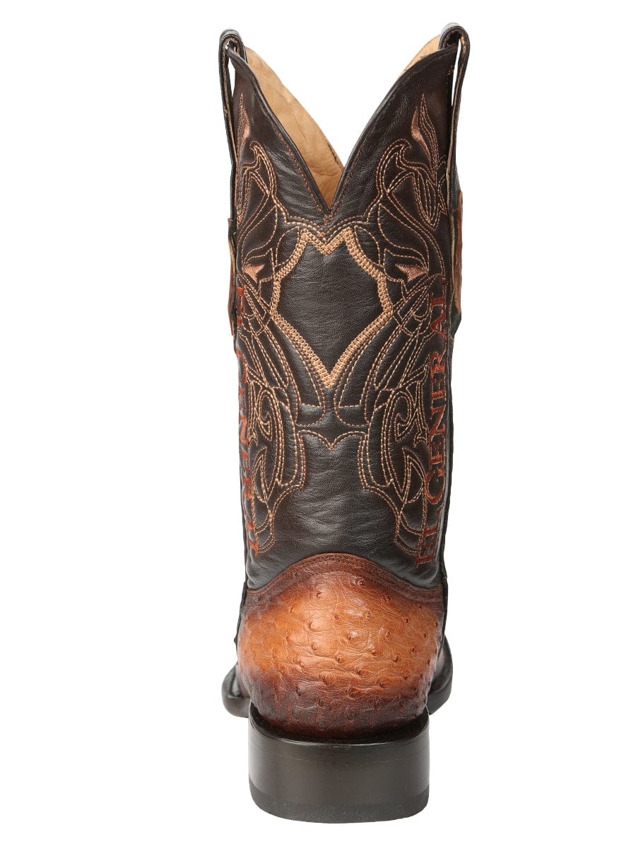 El General Western Wear El General Men's Exotic Ostrich Leather Cowboy Boots - Cognac 45517 back view