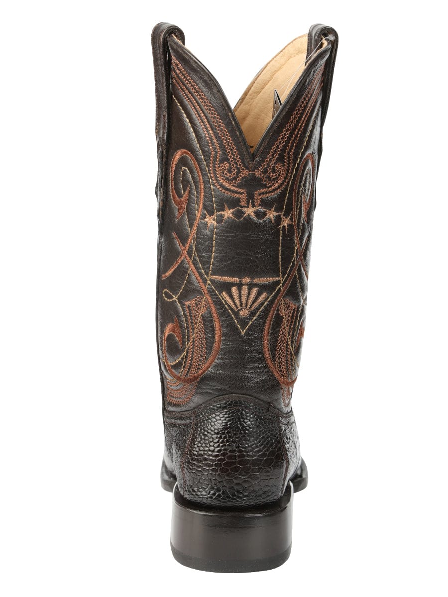 El General Western Wear  El General Men's Exotic Ostrich Leg Cowboy Boots - Brown 45068 back view