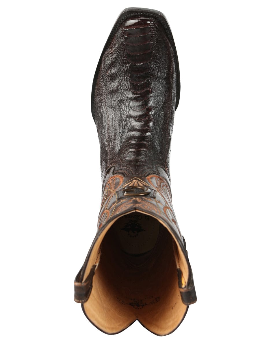 El General Western Wear El General Men's Exotic Ostrich Leg Cowboy Boots - Brown 45511 top view