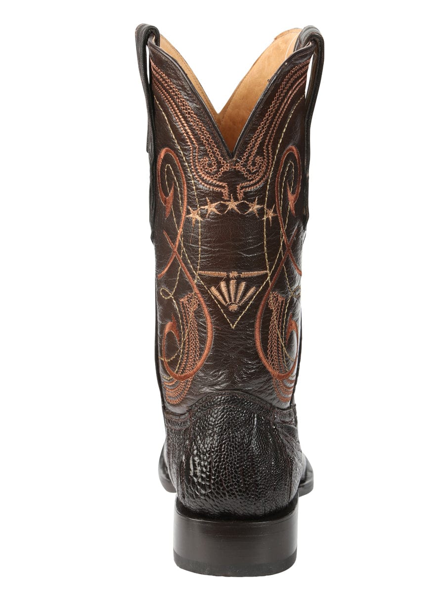 El General Western Wear El General Men's Exotic Ostrich Leg Cowboy Boots - Brown 45511 back view