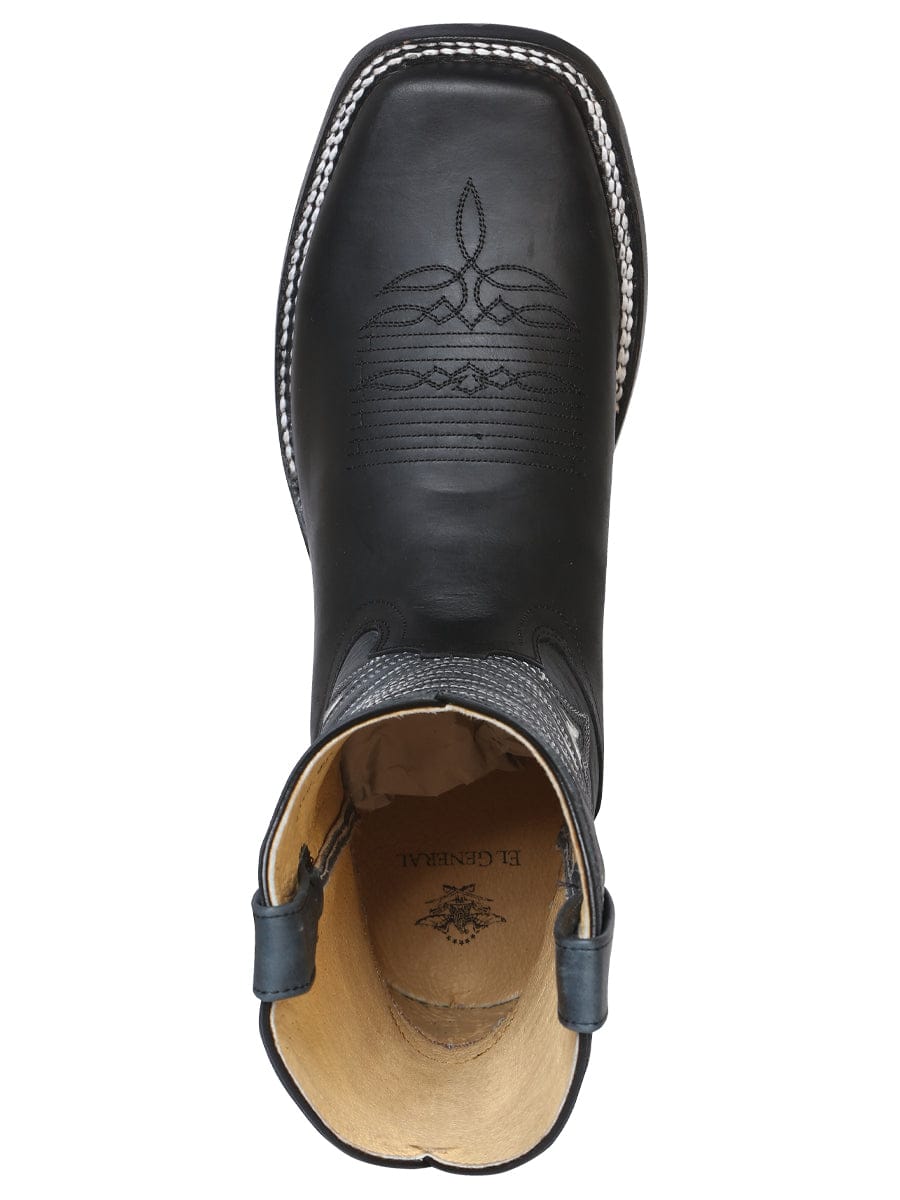 El General Men’s Square Toe Leather Cowboy Boot - Crazy Black 42994 - Top View