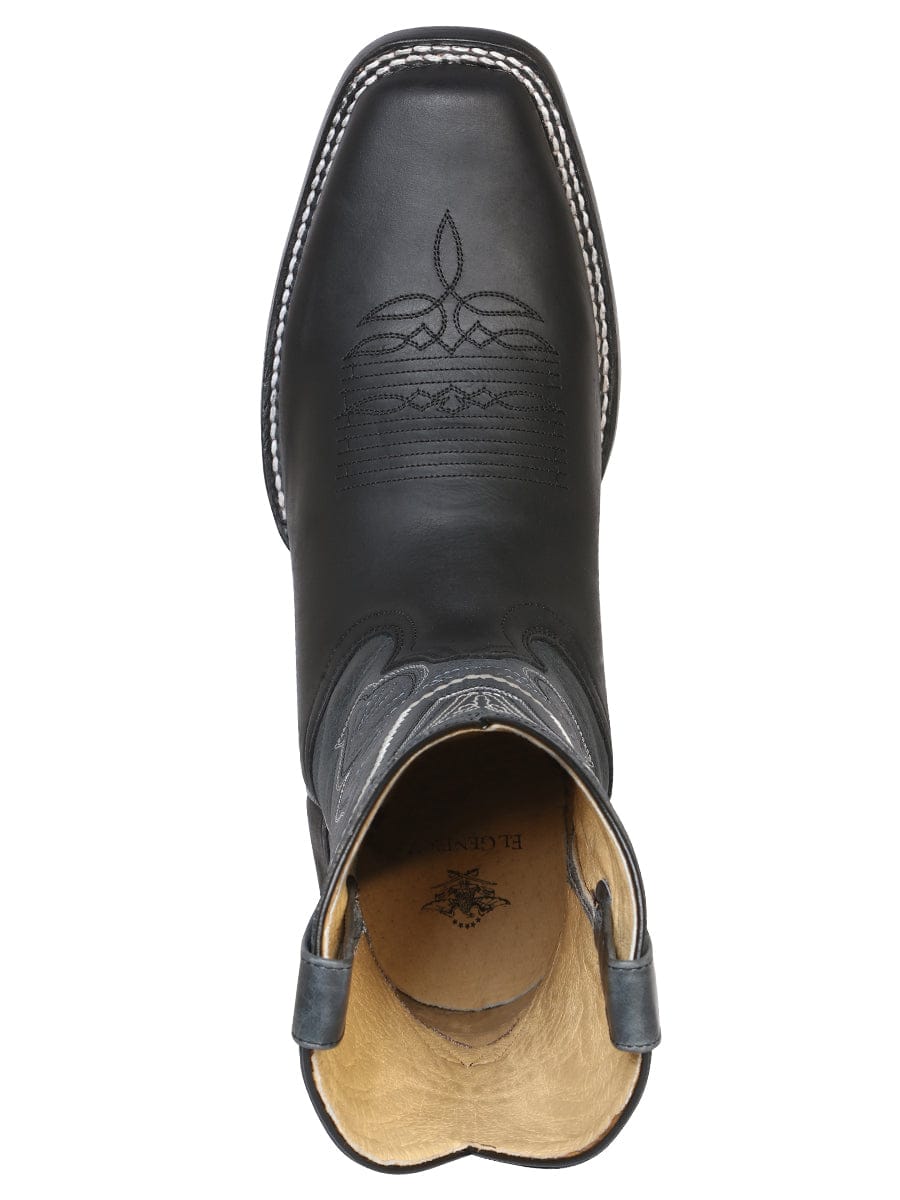 El General Men’s Square Toe Leather Cowboy Boot - Crazy Black 42998 - Top View