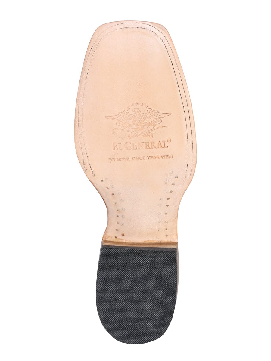 El General Men’s Square Toe Leather Cowboy Boot- Printed Pirarucu Black 41792 - Sole View