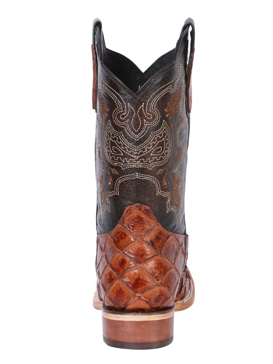 El General Men’s Square Toe Leather Cowboy Boot - Imitación  Pirarucu Cognac 41793 - Back View