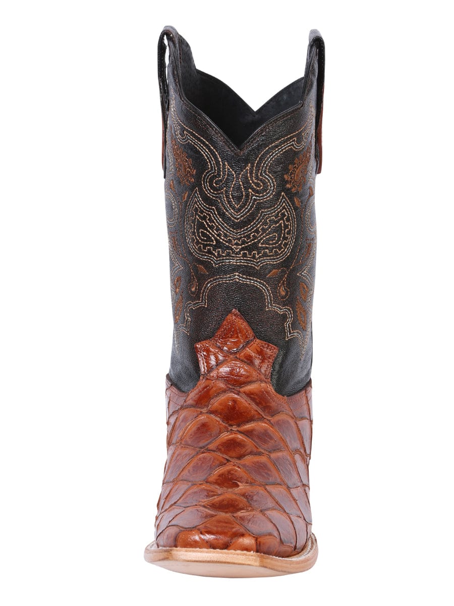 El General Men’s Square Toe Leather Cowboy Boot - Imitación  Pirarucu Cognac 41793 - Front View