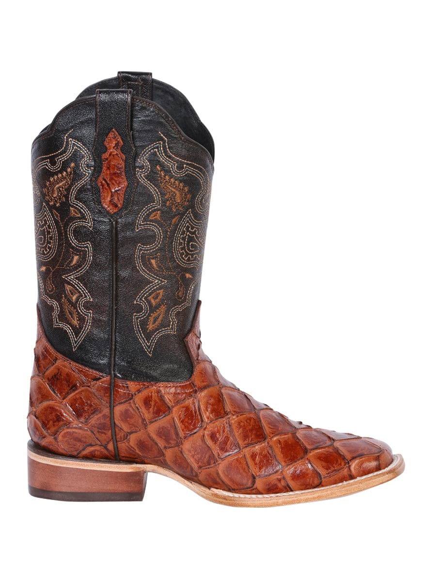 El General Men’s Square Toe Leather Cowboy Boot - Imitación  Pirarucu Cognac 41793 - Right Side View