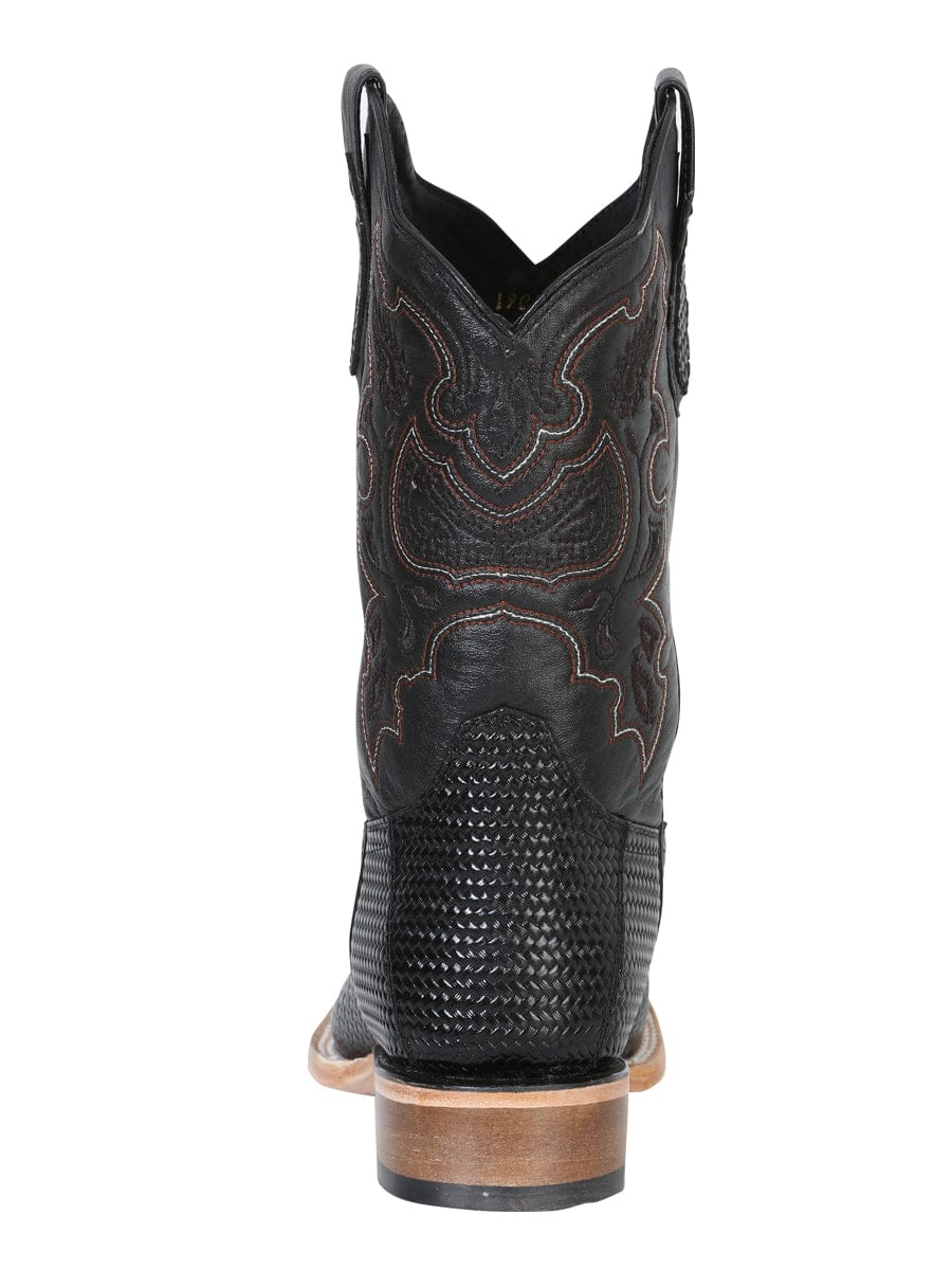 El General Men’s Square Toe Leather Cowboy Boot - Lizard Print Black 41790 - Back View