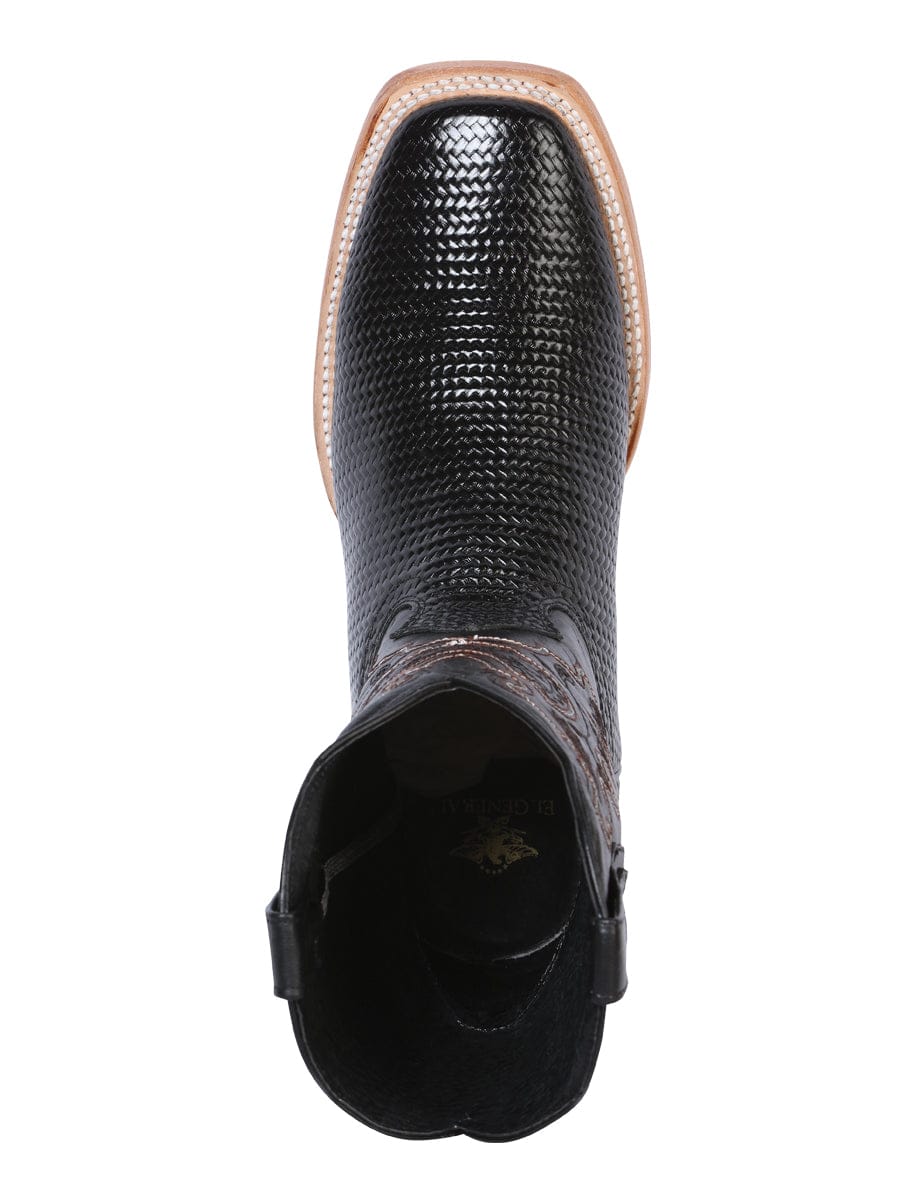 El General Men’s Square Toe Leather Cowboy Boot - Lizard Print Black 41790 - Top View