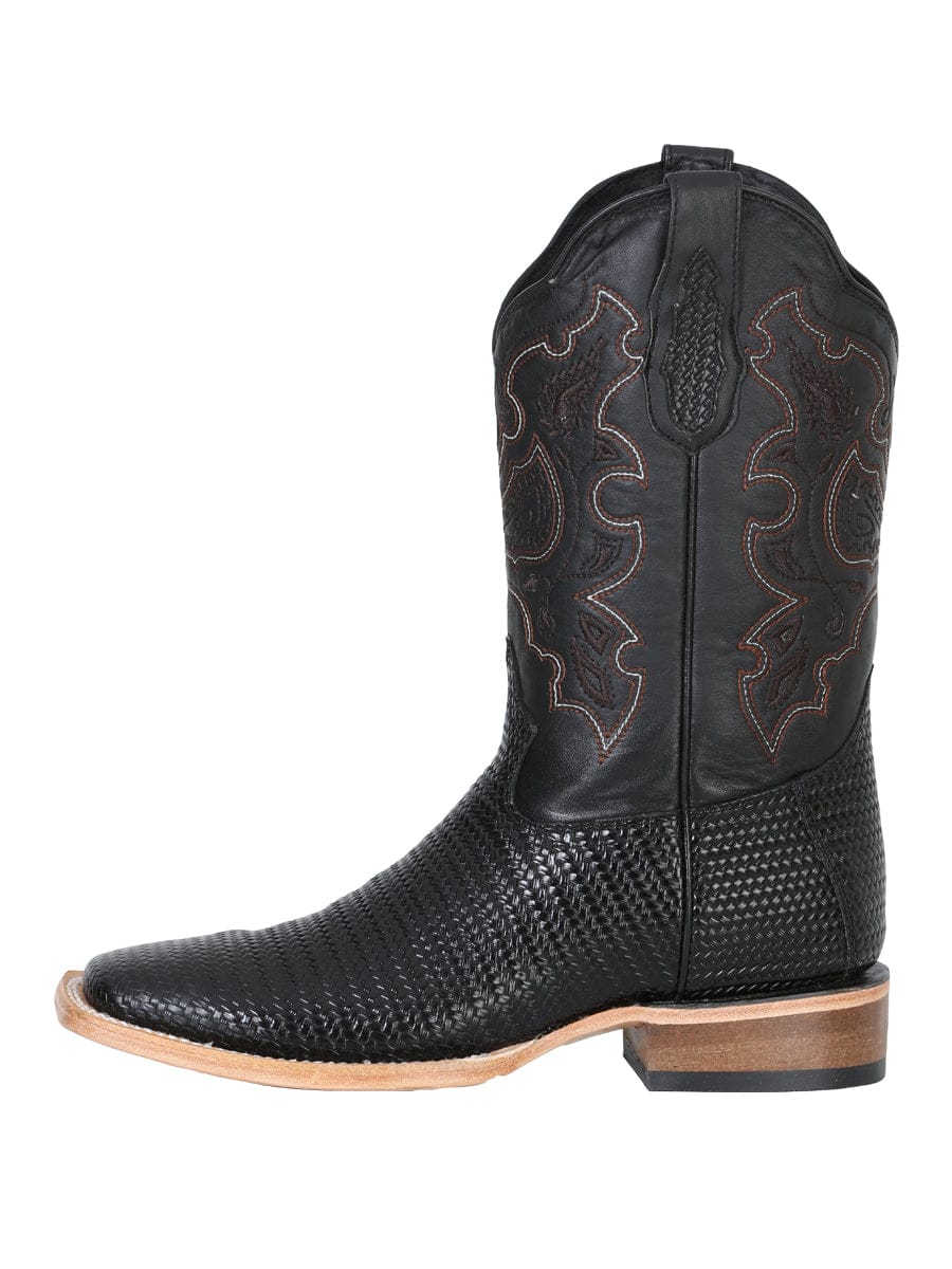 El General Men’s Square Toe Leather Cowboy Boot - Lizard Print Black 41790 - Left Side View
