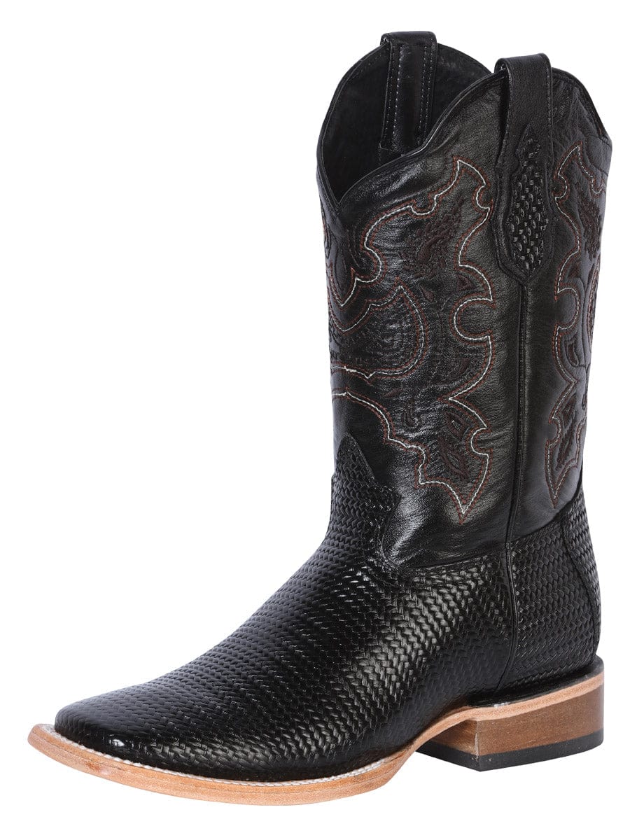 El General Men’s Square Toe Leather Cowboy Boot - Lizard Print Black 41790 - Side View
