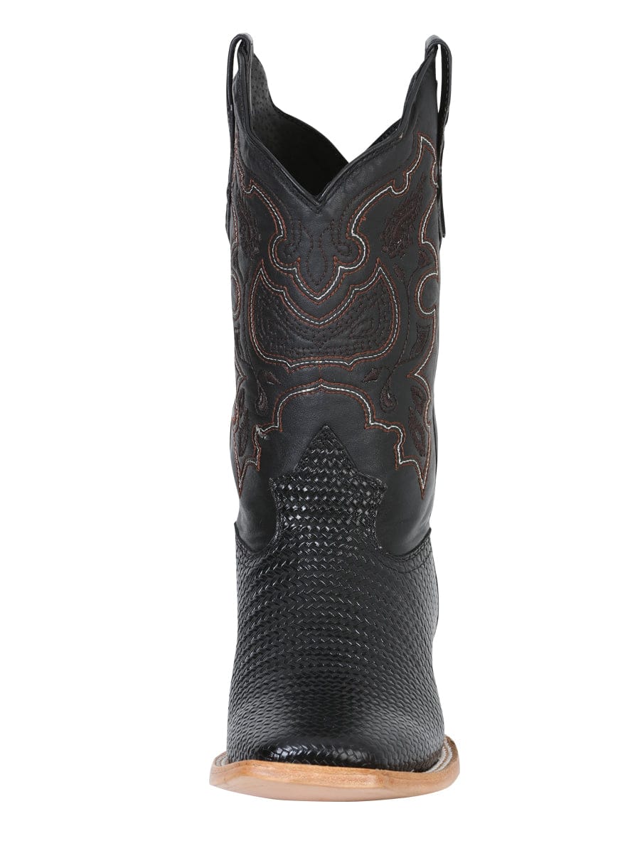 El General Men’s Square Toe Leather Cowboy Boot - Lizard Print Black 41790 - Front View