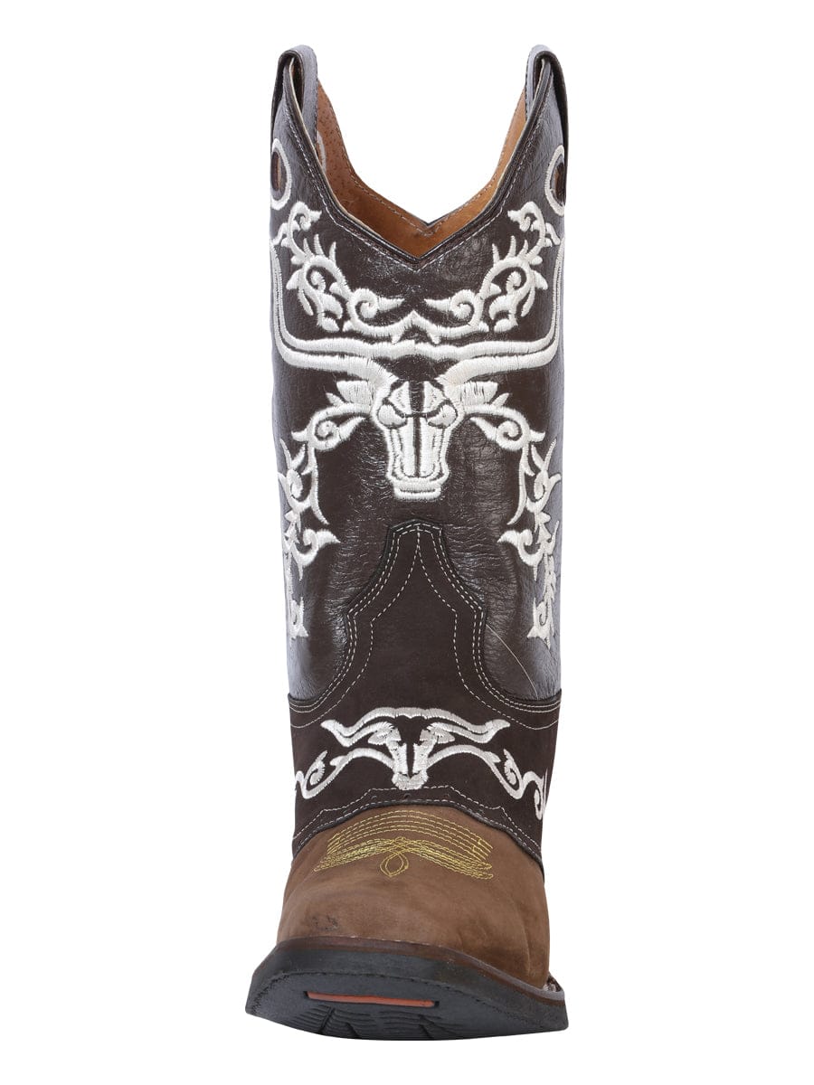El General Rodeo Boot - Crazy  Brown/Dark Brown with Embroidery 34311 - Front View