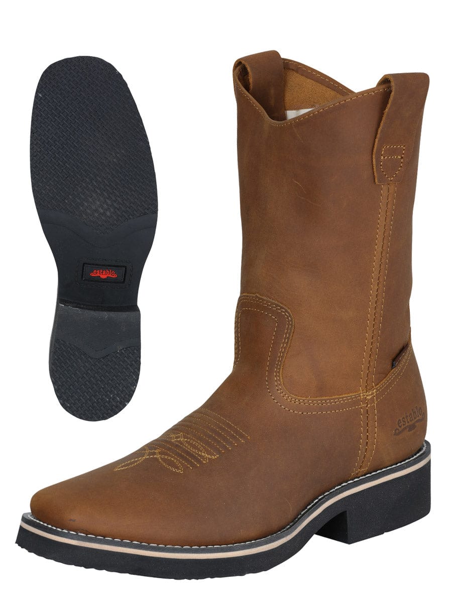 El General Western Wear CABALLERO Establo Men’s Rodeo Work Boot - Crazy Leather in Mango 41549 side & sole view