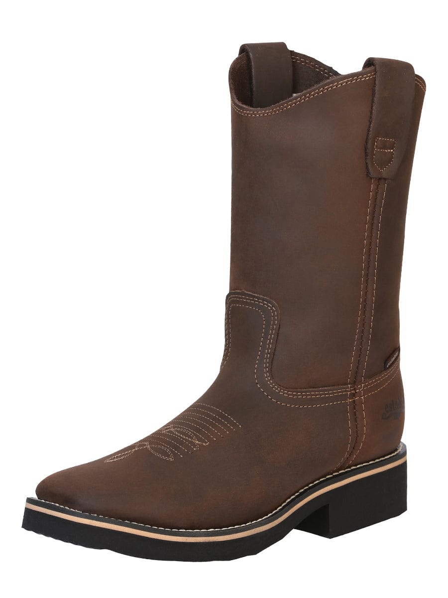 El General Western Wear CABALLERO Establo Men’s Rodeo Work Boot - Crazy Leather in Tan 41550 side view