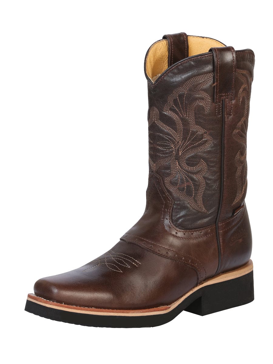 El General Western Wear CABALLERO Establo Men’s Rodeo Work Boot - Rustic Leather in Brown Dallas 33557 side view