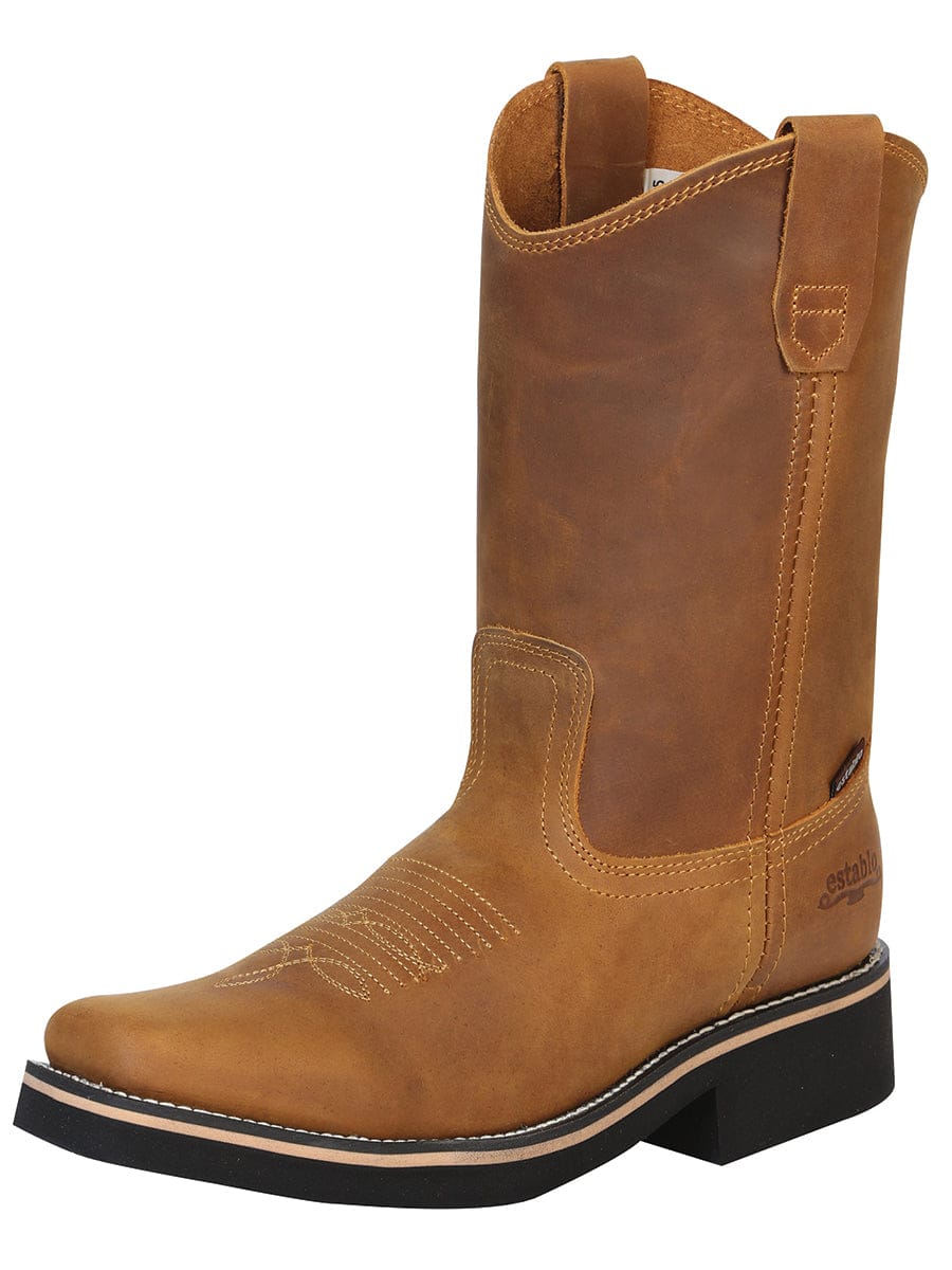 El General Western Wear CABALLERO Establo Men’s Work Boot - Crazy Leather in Mango 41530 side view