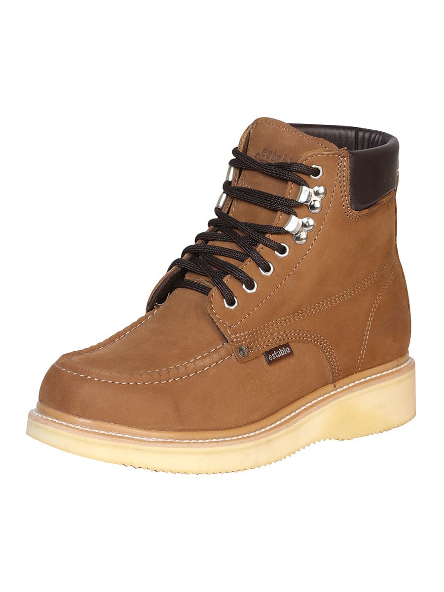 El General Western Wear CABALLERO Establo Men’s Work Boot - Nobuck Canela Lace-Up 91204