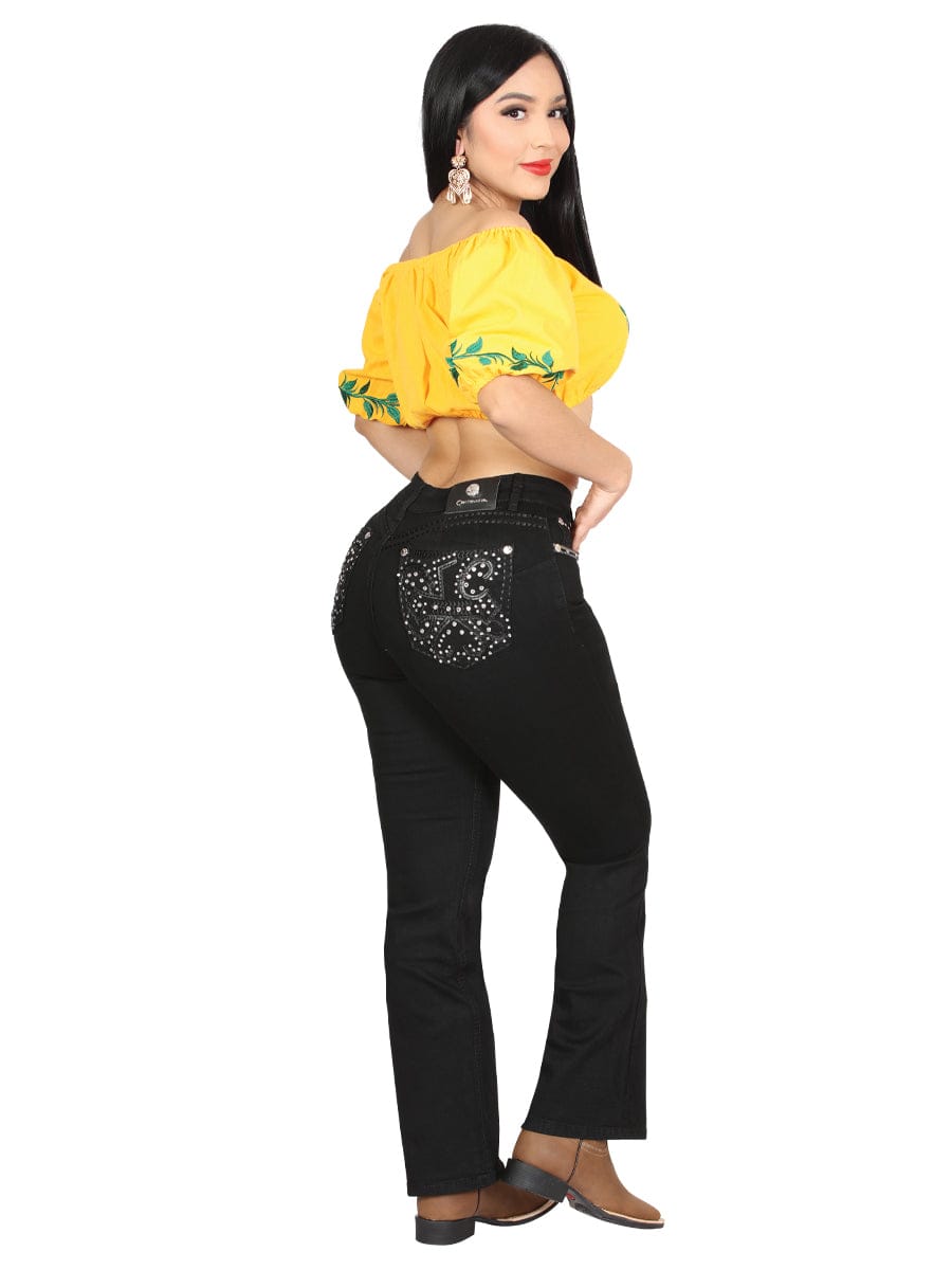 El General Western Wear DAMA Centenario Hip-Up Bootcut Denim Jeans - Black 45320