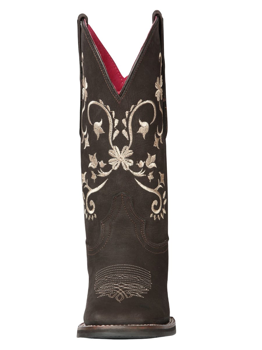 El General Women's Cowboy Boot - Nubuck Brown 44642 - Front View