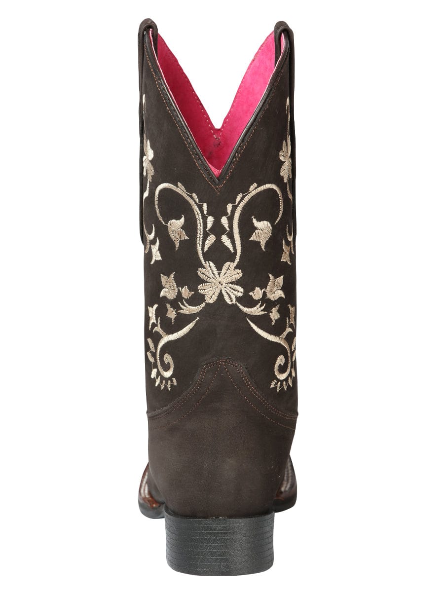 El General Women's Cowboy Boot - Nubuck Brown 44642 - Back View