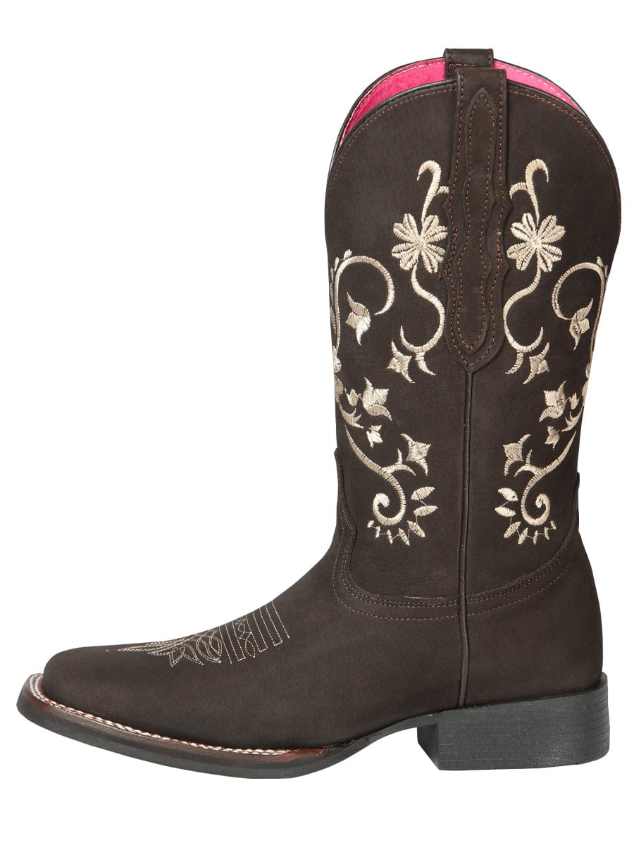 El General Women's Cowboy Boot - Nubuck Brown 44642 - Left Side View