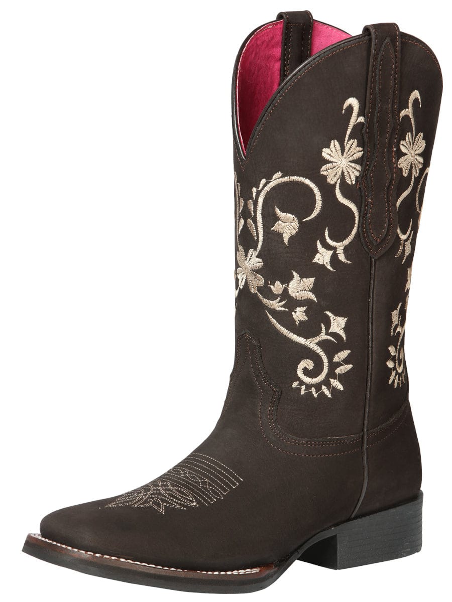 El General Women's Cowboy Boot - Nubuck Brown 44642 - Side View