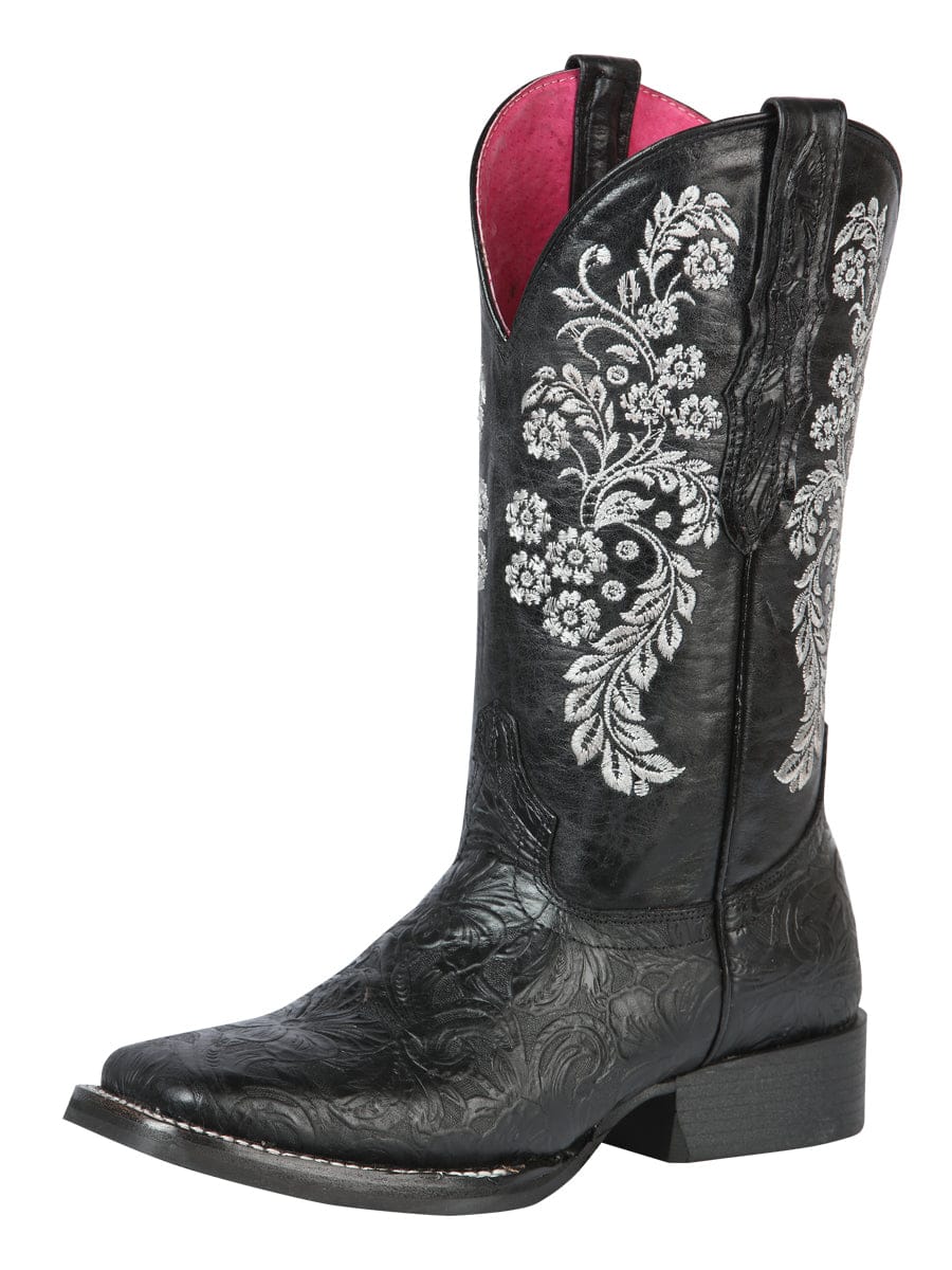 El General Women's Cowboy Boot - Printed Tooling - Black 44636 - Side View