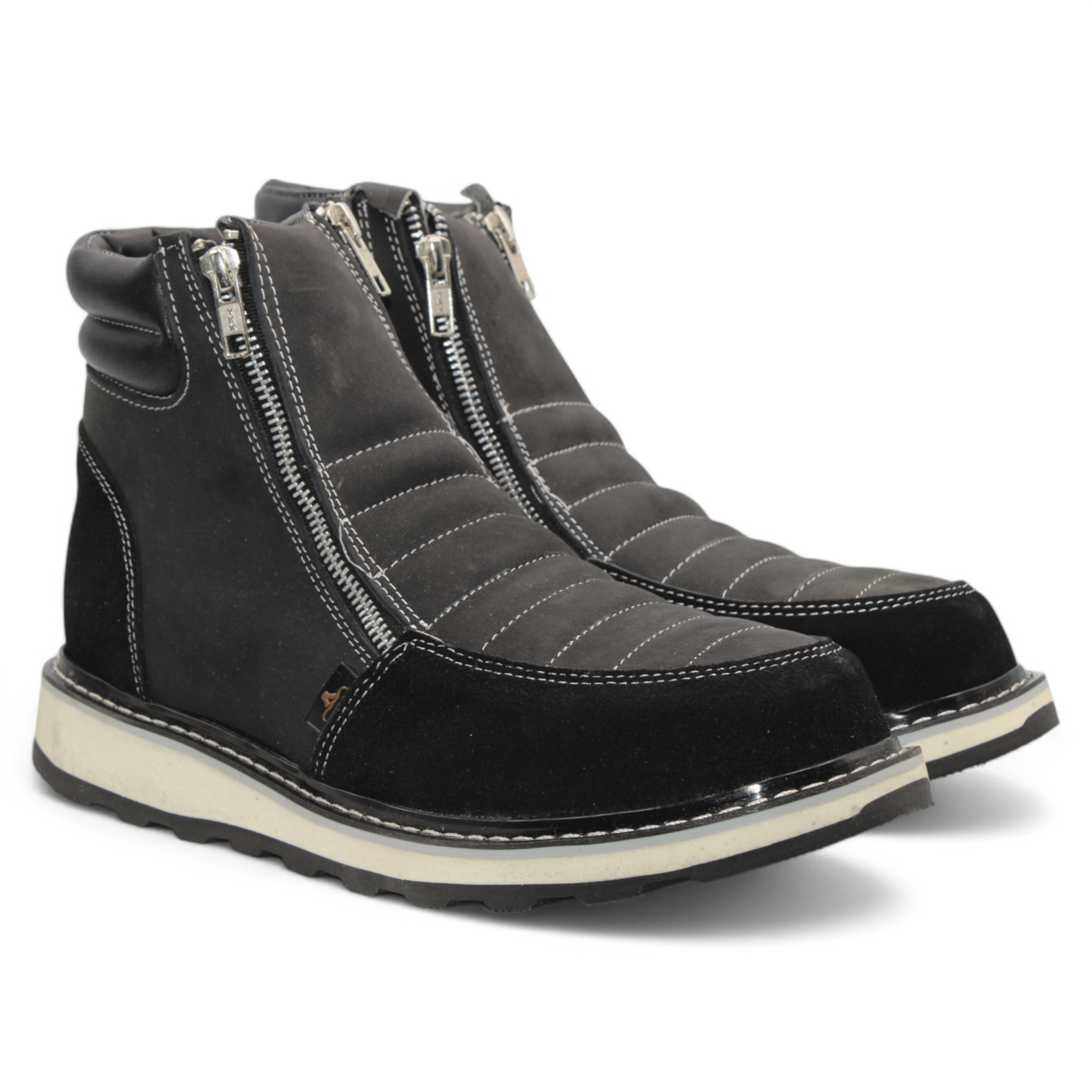 Hooch Boots Boots Men’s Genuine Leather Round Toe Work Shoes Black Color – Hooch Boots - Pair Side View