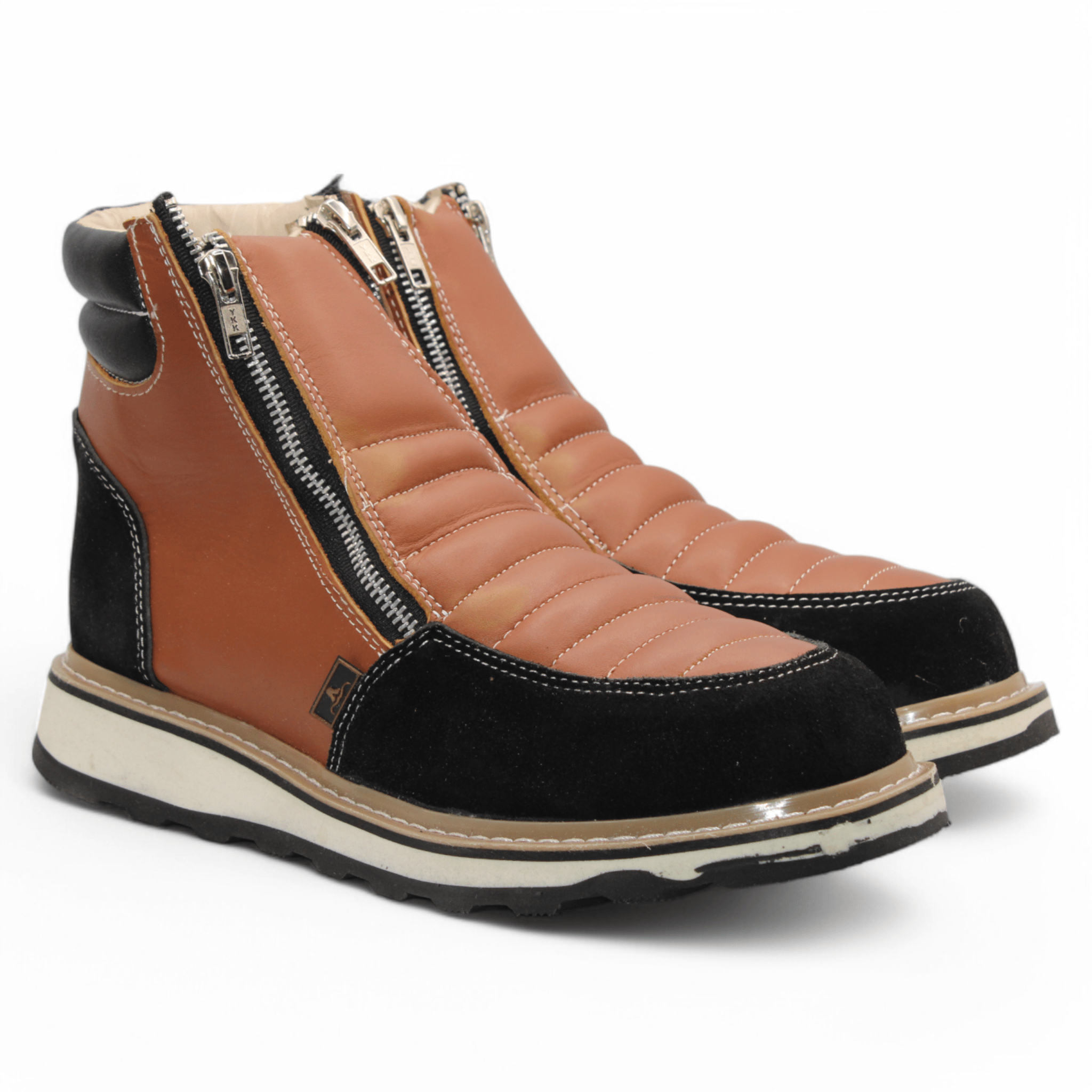 Hooch Boots Boots Men’s Genuine Leather Round Toe Work Shoes Honey-Black Color – Hooch Boots - Pair Side View
