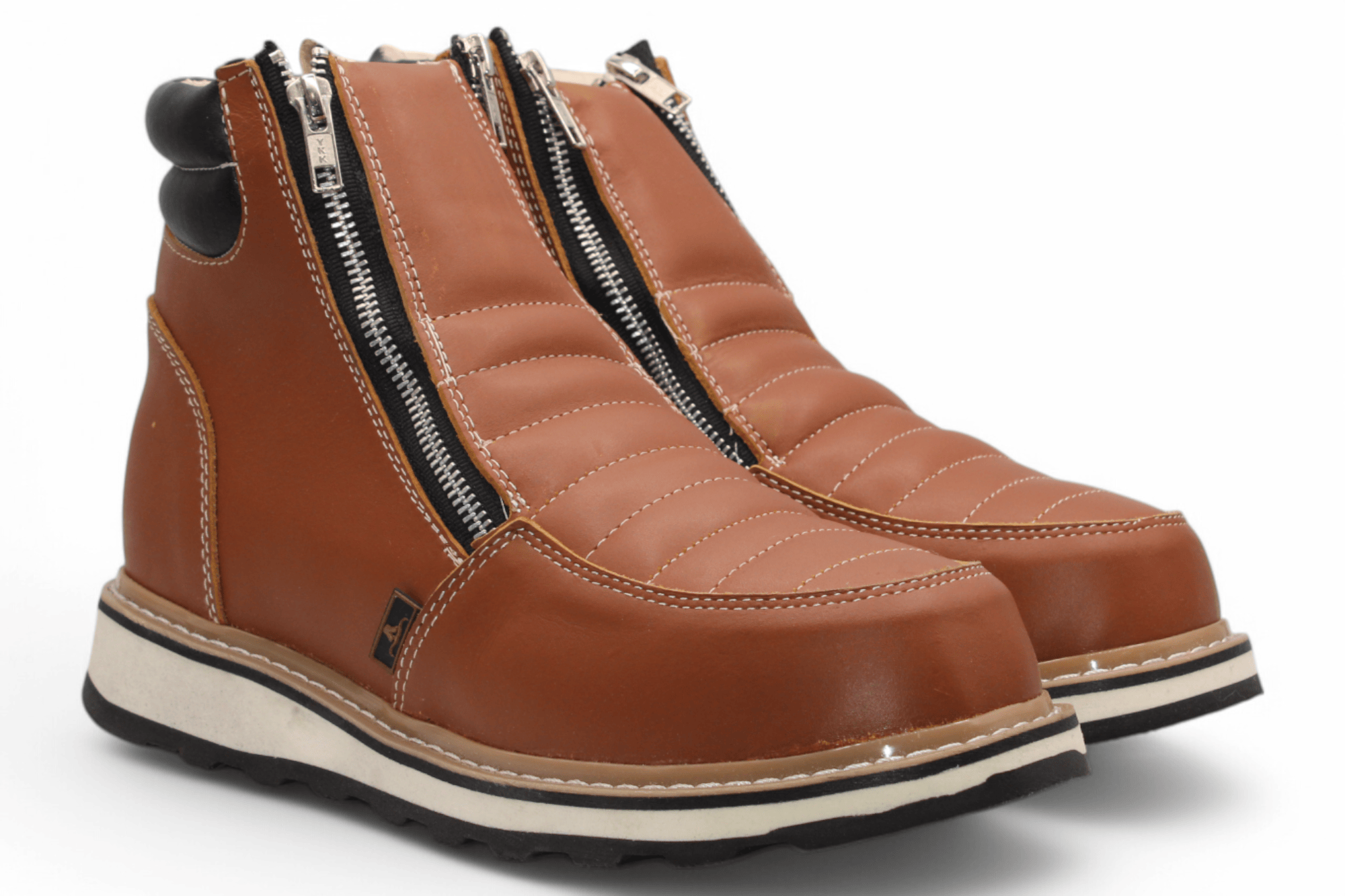 Hooch Boots Boots Men’s Genuine Leather Round Toe Work Shoes Honey Color – Hooch Boots  - Pair Side View