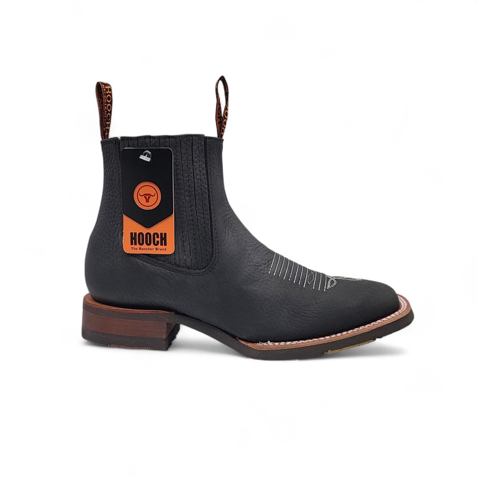 Hooch Boots Boots Men’s Genuine Leather Square Toe Short Boots Black Color with Rubber Sole – Hooch Boots