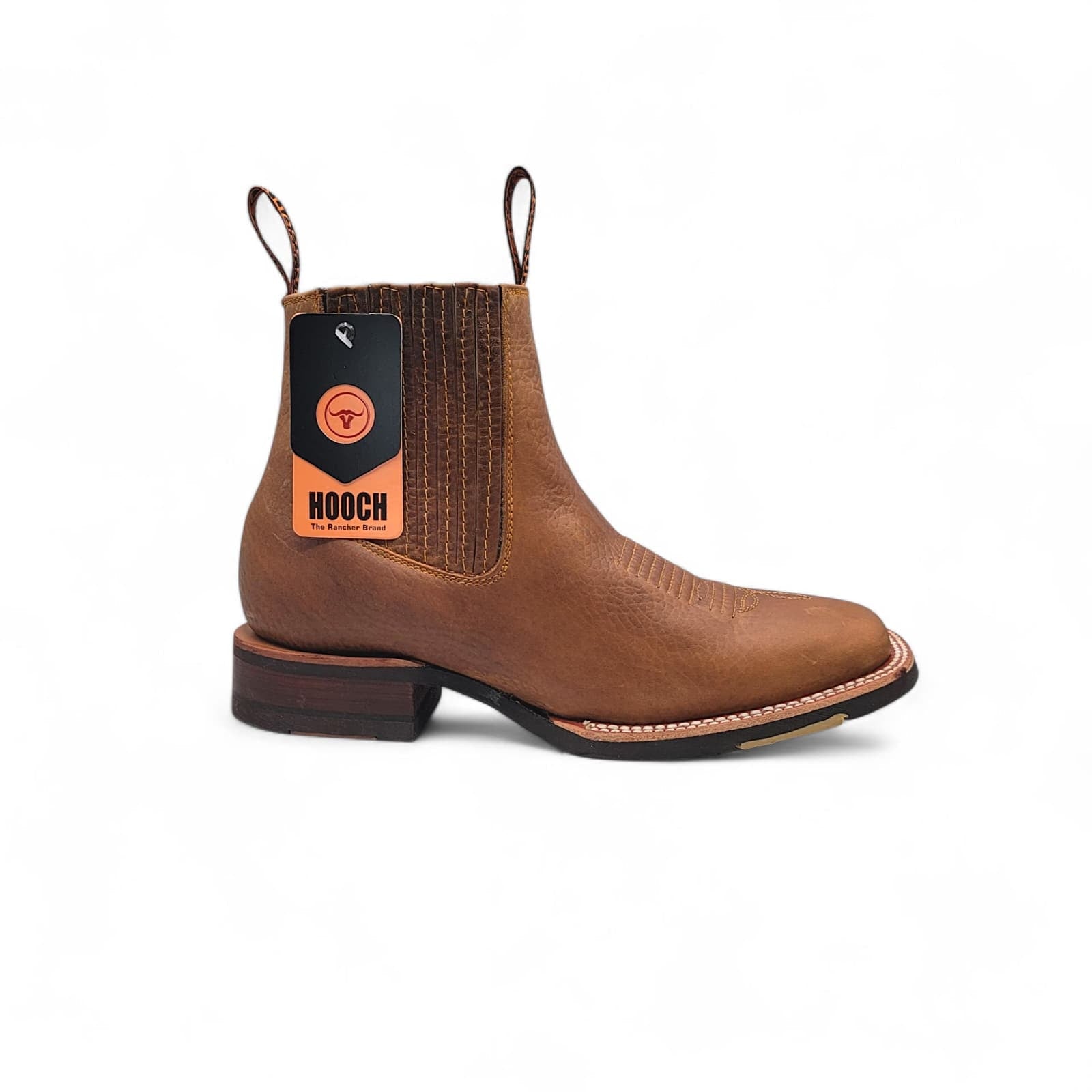 Hooch Boots Boots Men’s Genuine Leather Square Toe Short Boots Tan Color with Rubber Sole – Hooch Boots