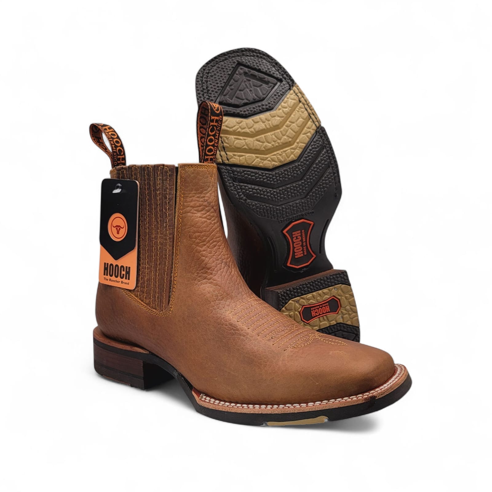 Hooch Boots Boots Men’s Genuine Leather Square Toe Short Boots Tan Color with Rubber Sole – Hooch Boots