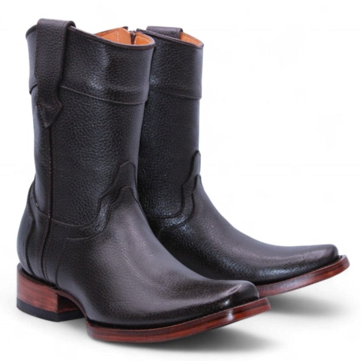 Hooch Boots Men's Handcrafted Floter Leather Chocolate Dubai Square Toe Western Short Boots - Pair Side View
